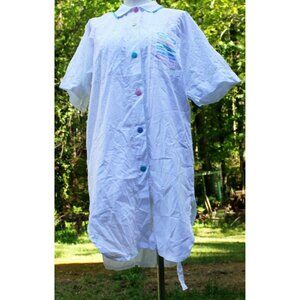 VTG 1980s Gitano Nites White Shirt Sleep PJs Nightgown Pajama Pastel Womens Sz L